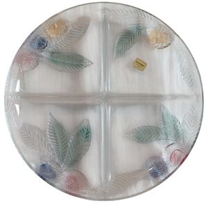 Vintage Luminarc Châtaignier Intricate Floral Glass Divided Serving Platter New
